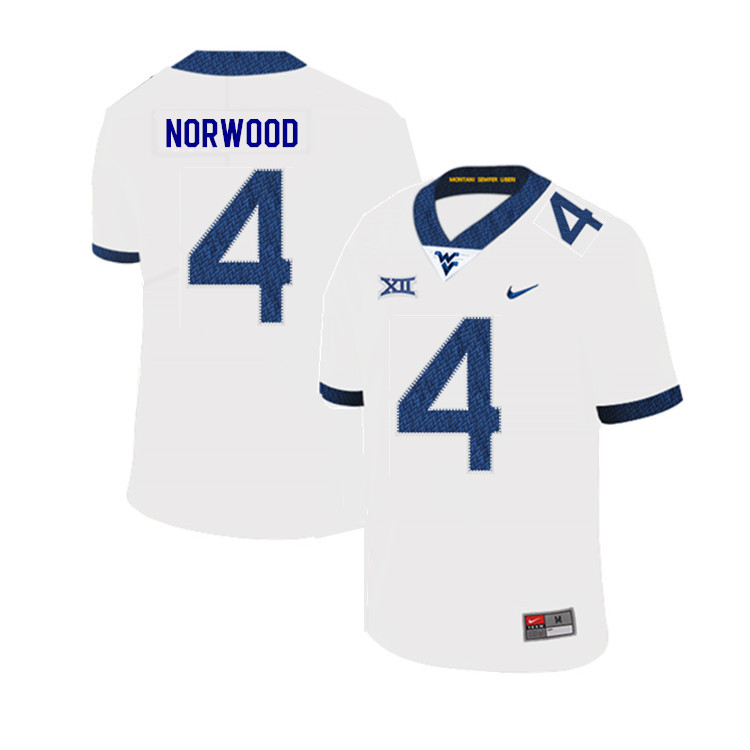 NCAA Men's Josh Norwood West Virginia Mountaineers White #4 Nike Stitched Football College 2019 Authentic Jersey SN23P37KJ